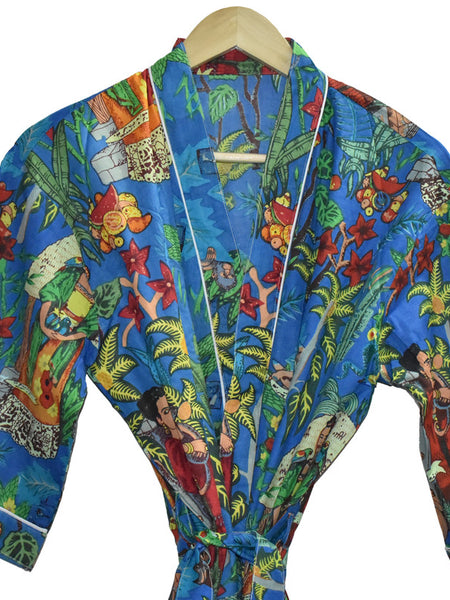 Floral Print Cotton Kimono Bath Robe