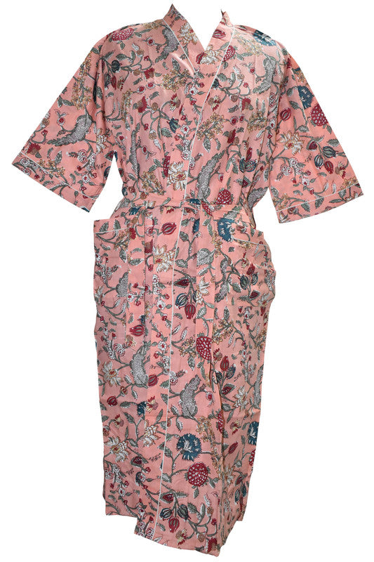 Floral Print Cotton Kimono Bath Robe