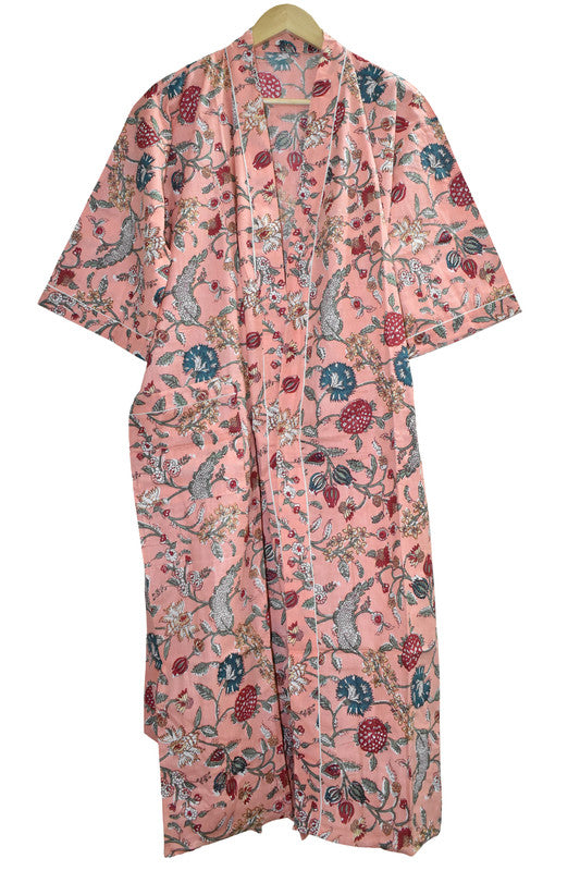 Floral Print Cotton Kimono Bath Robe