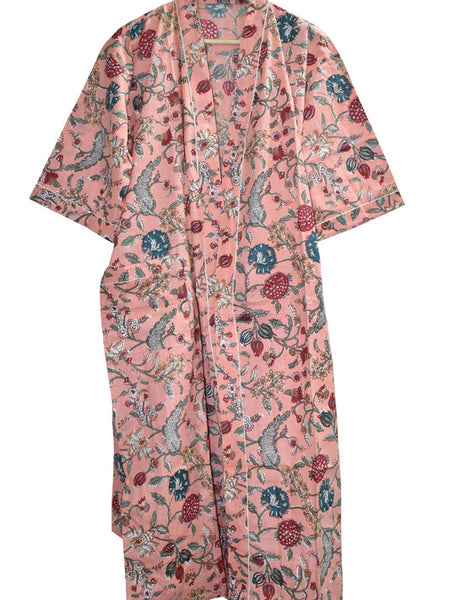 Floral Print Cotton Kimono Bath Robe