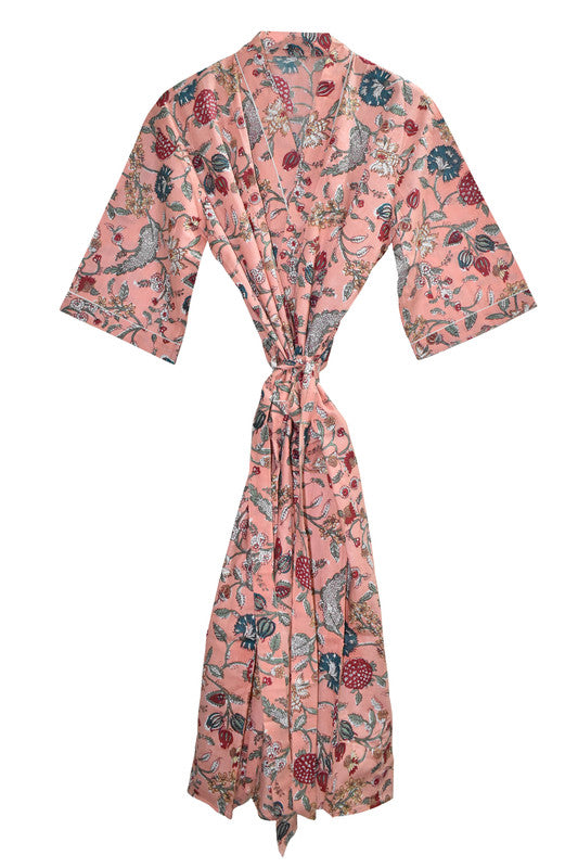 Floral Print Cotton Kimono Bath Robe