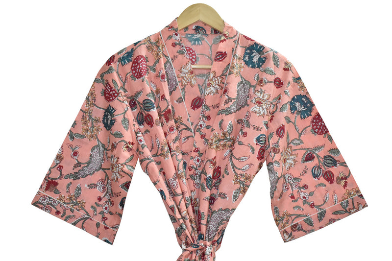 Floral Print Cotton Kimono Bath Robe