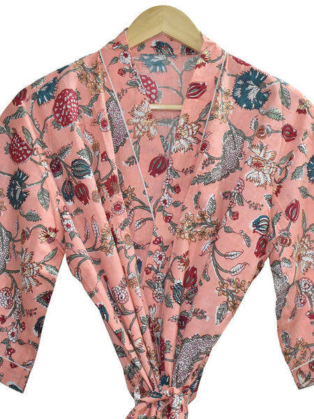 Floral Print Cotton Kimono Bath Robe