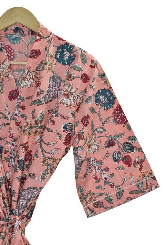 Floral Print Cotton Kimono Bath Robe