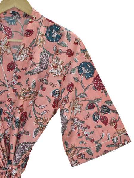 Floral Print Cotton Kimono Bath Robe