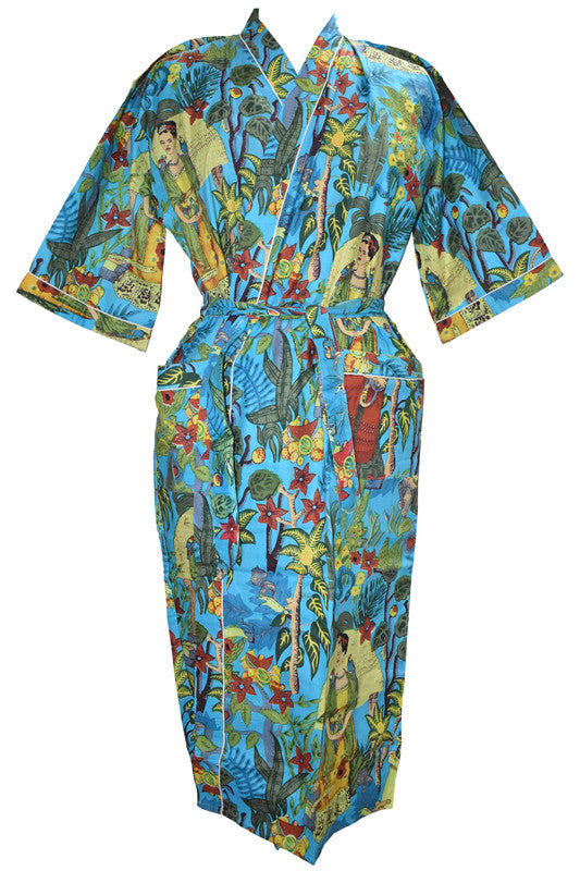 Floral Print Cotton Kimono Bath Robe