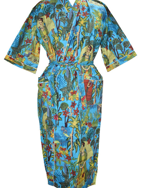 Floral Print Cotton Kimono Bath Robe