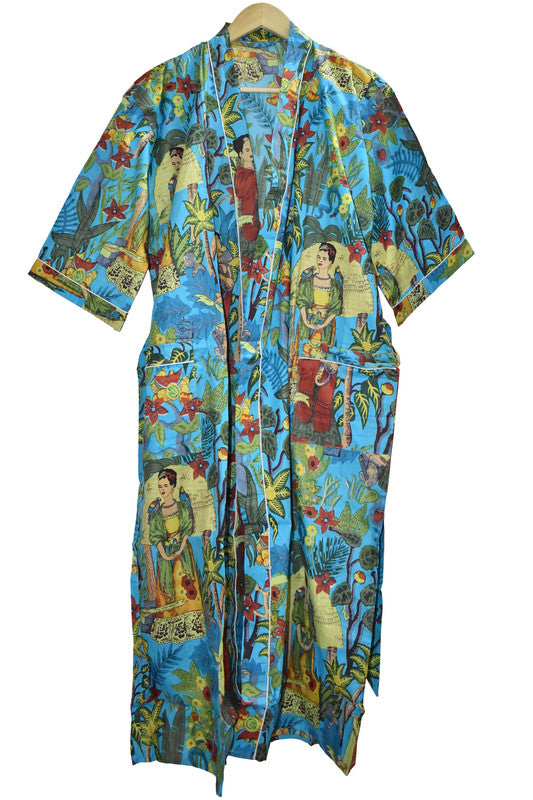 Floral Print Cotton Kimono Bath Robe
