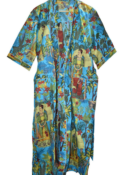 Floral Print Cotton Kimono Bath Robe