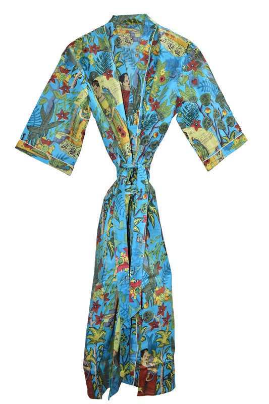 Floral Print Cotton Kimono Bath Robe