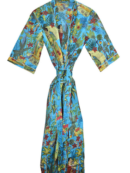 Floral Print Cotton Kimono Bath Robe