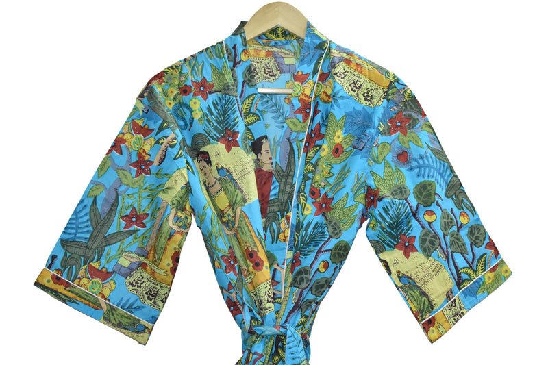 Floral Print Cotton Kimono Bath Robe