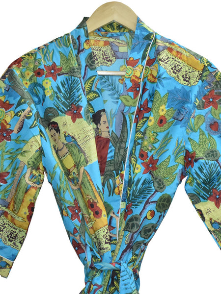 Floral Print Cotton Kimono Bath Robe