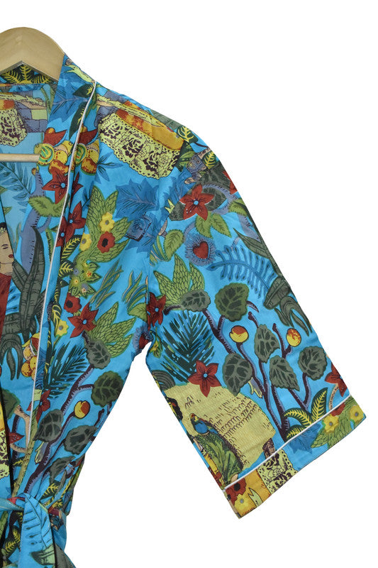 Floral Print Cotton Kimono Bath Robe