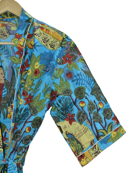 Floral Print Cotton Kimono Bath Robe