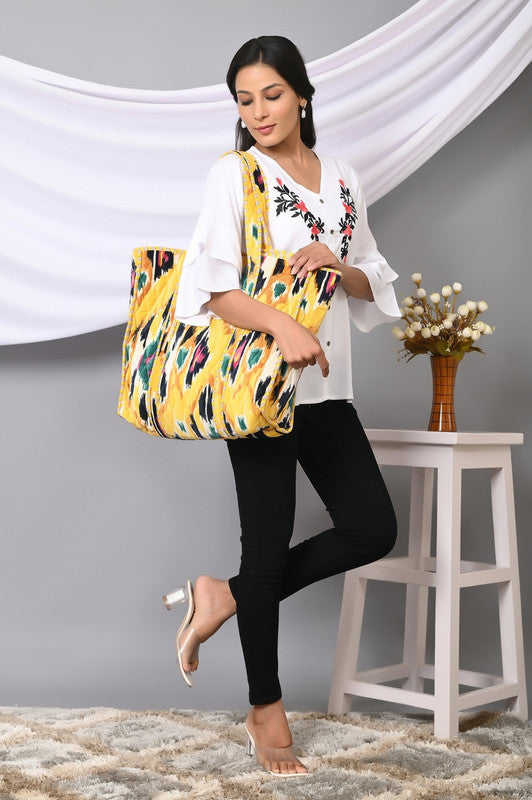 Quilted cotton handprinted reversible large floral patch work stripe tote bag eco friendly Sturdy Grocery Shopping Artist Boho - 30