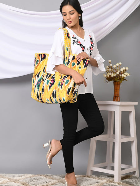 Quilted cotton handprinted reversible large floral patch work stripe tote bag eco friendly Sturdy Grocery Shopping Artist Boho - 30