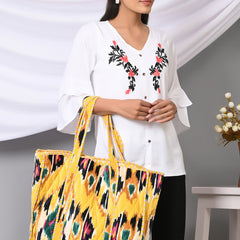 Quilted cotton handprinted reversible large floral patch work stripe tote bag eco friendly Sturdy Grocery Shopping Artist Boho - 30