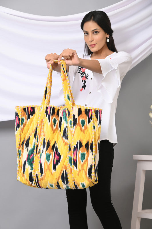 Quilted cotton handprinted reversible large floral patch work stripe tote bag eco friendly Sturdy Grocery Shopping Artist Boho - 30