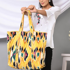 Quilted cotton handprinted reversible large floral patch work stripe tote bag eco friendly Sturdy Grocery Shopping Artist Boho - 30