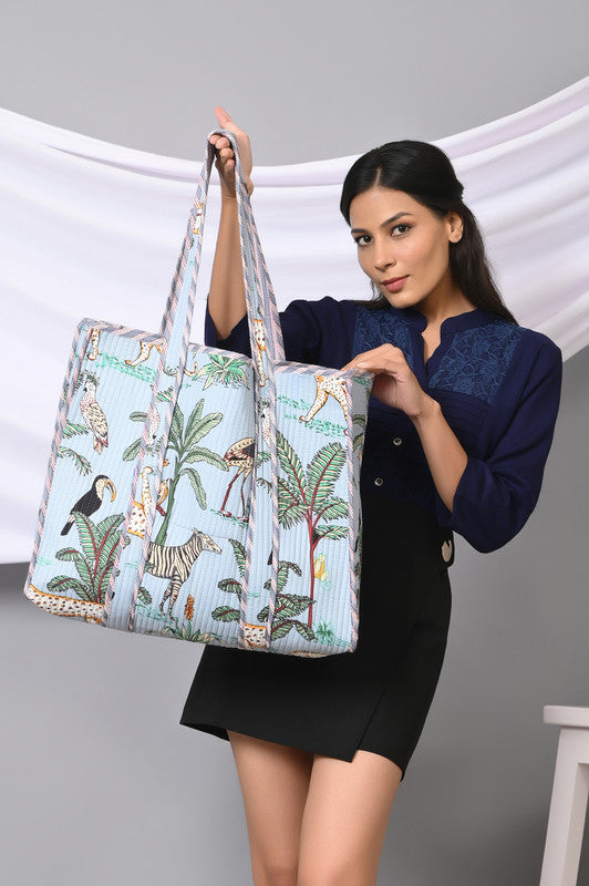 Quilted cotton handprinted reversible large floral patch work stripe tote bag eco friendly Sturdy Grocery Shopping Artist Boho - 29