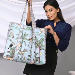 Quilted cotton handprinted reversible large floral patch work stripe tote bag eco friendly Sturdy Grocery Shopping Artist Boho - 29