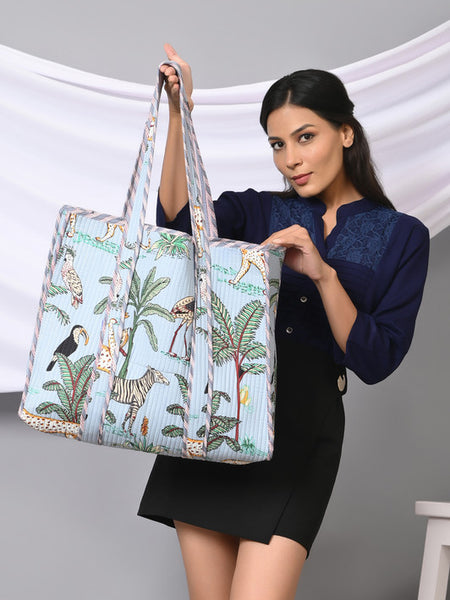 Quilted cotton handprinted reversible large floral patch work stripe tote bag eco friendly Sturdy Grocery Shopping Artist Boho - 29