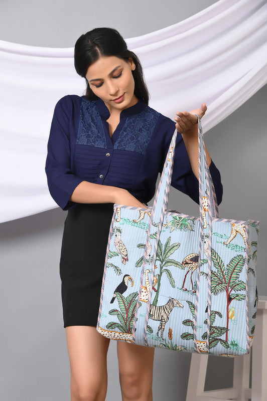 Quilted cotton handprinted reversible large floral patch work stripe tote bag eco friendly Sturdy Grocery Shopping Artist Boho - 29