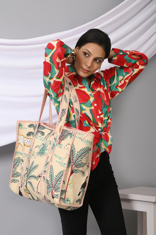 Quilted cotton handprinted reversible large floral patch work stripe tote bag eco friendly Sturdy Grocery Shopping Artist Boho - 27