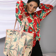 Quilted cotton handprinted reversible large floral patch work stripe tote bag eco friendly Sturdy Grocery Shopping Artist Boho - 27