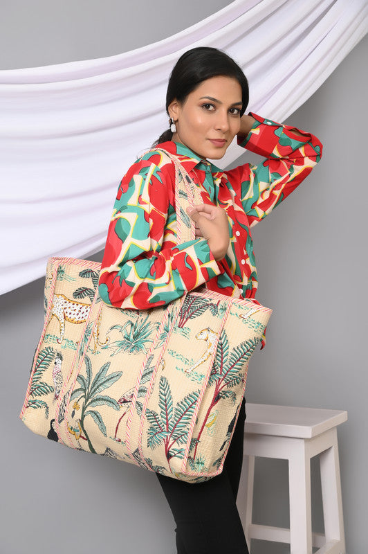 Quilted cotton handprinted reversible large floral patch work stripe tote bag eco friendly Sturdy Grocery Shopping Artist Boho - 27