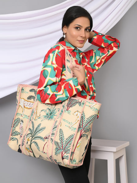 Quilted cotton handprinted reversible large floral patch work stripe tote bag eco friendly Sturdy Grocery Shopping Artist Boho - 27