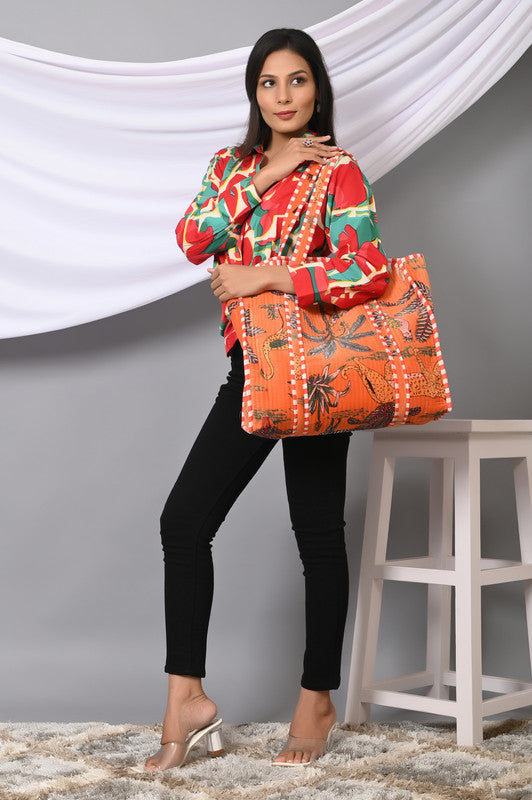 Quilted cotton handprinted reversible large floral patch work stripe tote bag eco friendly Sturdy Grocery Shopping Artist Boho - 26