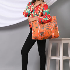 Quilted cotton handprinted reversible large floral patch work stripe tote bag eco friendly Sturdy Grocery Shopping Artist Boho - 26