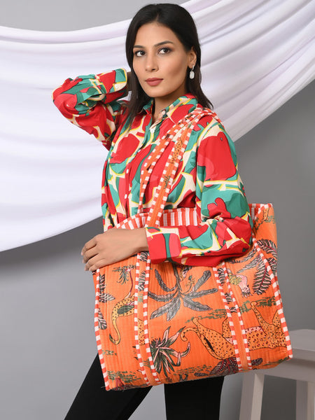 Quilted cotton handprinted reversible large floral patch work stripe tote bag eco friendly Sturdy Grocery Shopping Artist Boho - 26