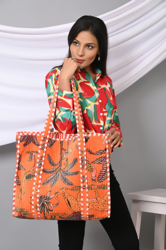 Quilted cotton handprinted reversible large floral patch work stripe tote bag eco friendly Sturdy Grocery Shopping Artist Boho - 26