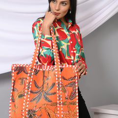 Quilted cotton handprinted reversible large floral patch work stripe tote bag eco friendly Sturdy Grocery Shopping Artist Boho - 26