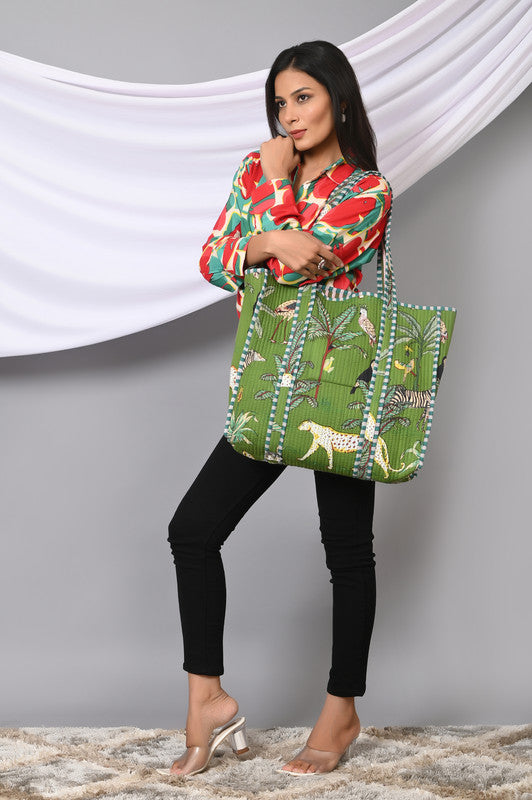 Quilted cotton handprinted reversible large floral patch work stripe tote bag eco friendly Sturdy Grocery Shopping Artist Boho - 25