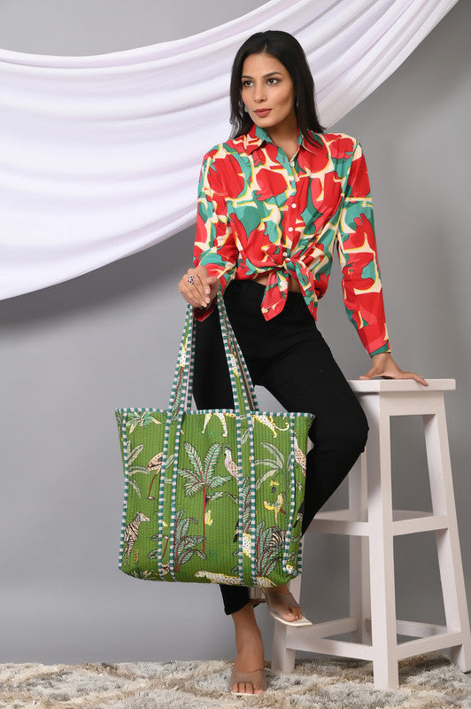 Quilted cotton handprinted reversible large floral patch work stripe tote bag eco friendly Sturdy Grocery Shopping Artist Boho - 25