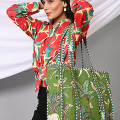 Quilted cotton handprinted reversible large floral patch work stripe tote bag eco friendly Sturdy Grocery Shopping Artist Boho - 25