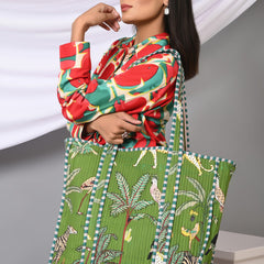 Quilted cotton handprinted reversible large floral patch work stripe tote bag eco friendly Sturdy Grocery Shopping Artist Boho - 12