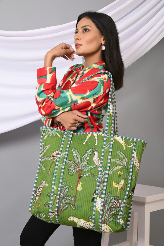 Quilted cotton handprinted reversible large floral patch work stripe tote bag eco friendly Sturdy Grocery Shopping Artist Boho - 25