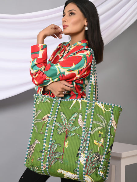 Quilted cotton handprinted reversible large floral patch work stripe tote bag eco friendly Sturdy Grocery Shopping Artist Boho - 25