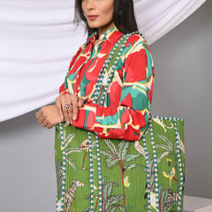 Quilted cotton handprinted reversible large floral patch work stripe tote bag eco friendly Sturdy Grocery Shopping Artist Boho - 12