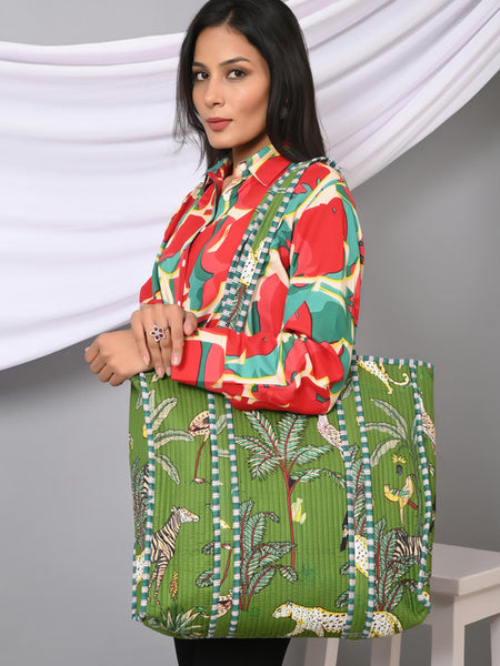 Quilted cotton handprinted reversible large floral patch work stripe tote bag eco friendly Sturdy Grocery Shopping Artist Boho - 12