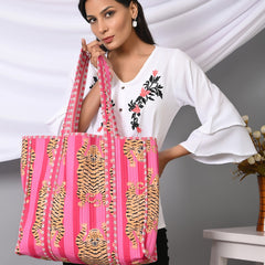 Quilted cotton handprinted reversible large floral patch work stripe tote bag eco friendly Sturdy Grocery Shopping Artist Boho - 24