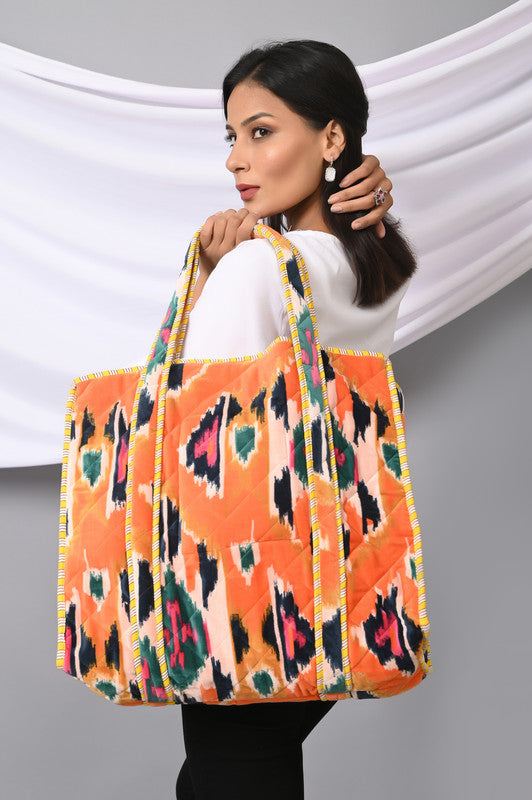 Quilted cotton handprinted reversible large floral patch work stripe tote bag eco friendly Sturdy Grocery Shopping Artist Boho - 23