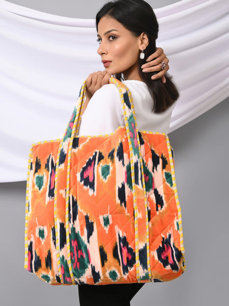 Quilted cotton handprinted reversible large floral patch work stripe tote bag eco friendly Sturdy Grocery Shopping Artist Boho - 23