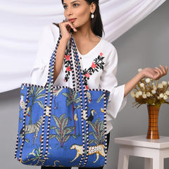 Quilted cotton handprinted reversible large floral patch work stripe tote bag eco friendly Sturdy Grocery Shopping Artist Boho - 22