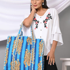 Quilted cotton handprinted reversible large floral patch work stripe tote bag eco friendly Sturdy Grocery Shopping Artist Boho - 20